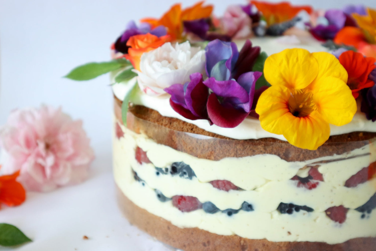 Meyer Lemon-Olive Oil Chiffon Cake With Berries and Crème Fraiche Bavarian Cream